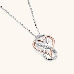 Infinity Heart Necklace in Silver and Rose Gold Moissanite Diamonds